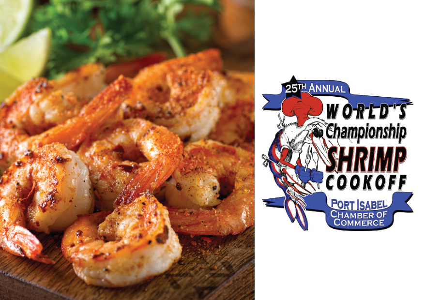 Shrimp championship cookoff logo and plate of cooked shrimp